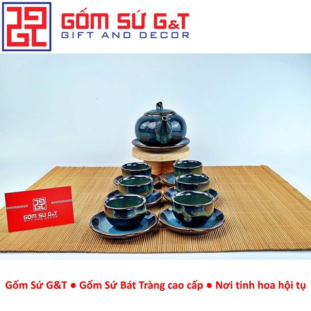 Bộ tr&agrave; hỏa biến d&aacute;ng bưởi xanh r&ecirc;u Gốm Sứ G&T