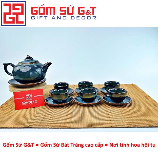 Bộ tr&agrave; hỏa biến d&aacute;ng bưởi xanh r&ecirc;u Gốm Sứ G&T