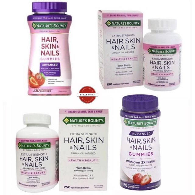 Vi&ecirc;n uống hỗ trợ t&oacute;c d&agrave;y, m&oacute;ng khoẻ v&agrave; da đẹp Nature&rsquo;s Bounty Hair, Skin, Nails