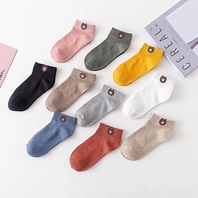 SET 10 Đ&Ocirc;I TẤT GẤU BROWN CUTE trong t&uacute;i đựng