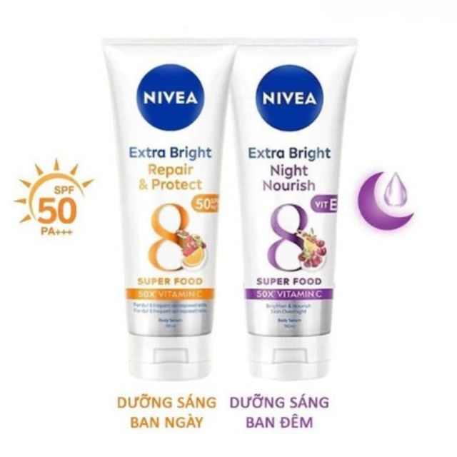 Tinh Chất Dưỡng Thể Nivea Serum 50x Ban Ng&agrave;y V&agrave; Ban Đ&ecirc;m 180ml