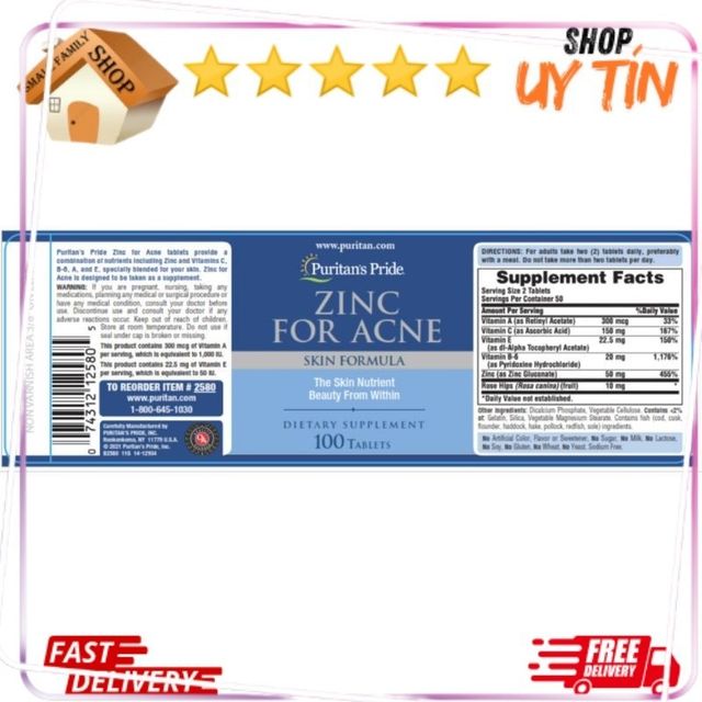 Vi&ecirc;n uống bổ sung kẽm Zinc For Acne