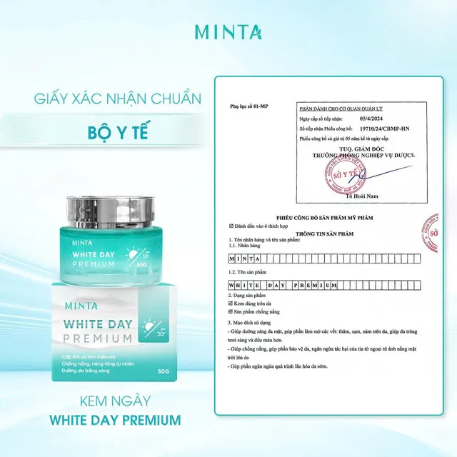 Th&agrave;nh phần Kem dưỡng trắng chống nắng Minta White Day Premium 50g