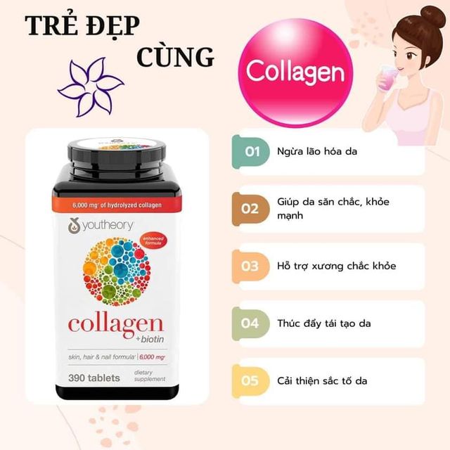 Collagen Youtheory Type 1 2 & 3 Của Mỹ, 390 vi&ecirc;n