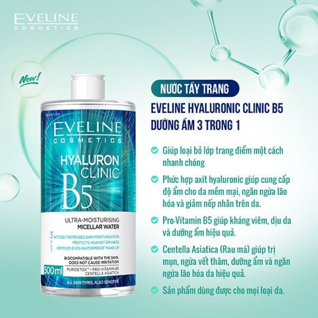 Nước tẩy trang Eveline Hyaluronic Clinic B5