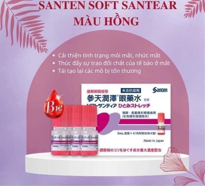 Nước nhỏ mắt nh&acirc;n tạo Santen hồng, giảm mỏi mắt