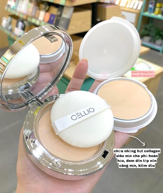 Phấn phủ Cellio EX Collagen Two-way vỏ trắng #21