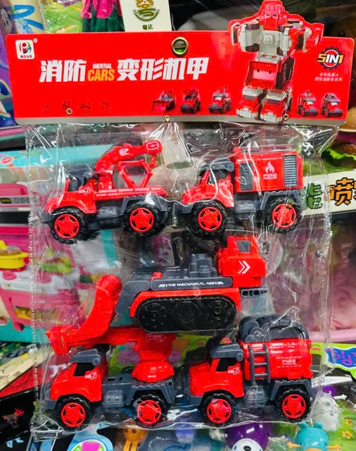 Bộ đồ chơi 5 chiếc xe &ocirc; t&ocirc; cứu hỏa chạy bằng đ&agrave; 753