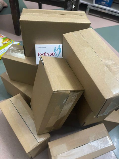 Th&ugrave;ng carton đựng Torfin k&iacute;ch thước 50