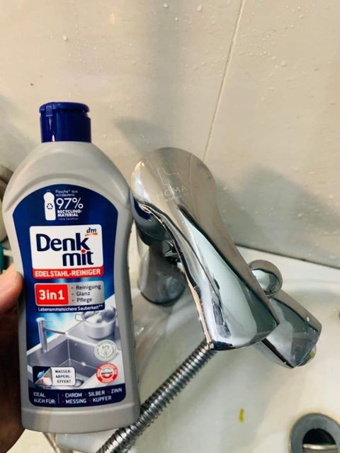 Dung dịch vệ sinh tẩy rửa nồi inox, bồn rửa ch&eacute;n b&aacute;t, tẩy dầu mỡ tr&ecirc;n bếp  DENKMIT 3 IN 1 H&agrave;ng nhập khẩu Đức, chai 300ml - Chất tẩy rửa vệ