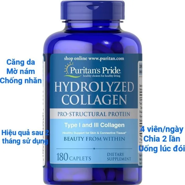 Vi&ecirc;n Uống Đẹp Da, Mờ N&aacute;m Collagen Thủy Ph&acirc;n Hydrolyzed Puritan's Pride 1000mg 180 vi&ecirc;n