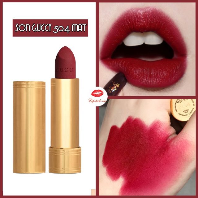 Son Gucci 504 Myra Crimson M&agrave;u Đỏ Đậm Satin Lipstick