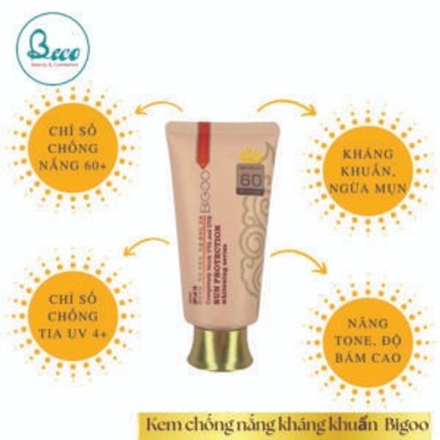 Kem Nền Chống Nắng Kháng Khuẩn BIGOO SPF60 Hàn Quốc 80ml - Bảo Vệ Da Tối Ưu, Chống UV & Dưỡng Ẩm Mềm Mịn - hình ảnh thực tế