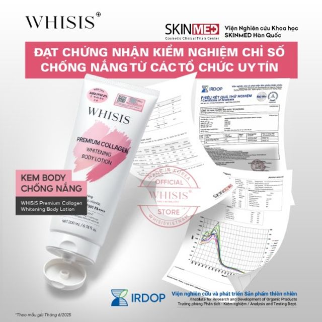 Kem Dưỡng Thể Trắng Da Chống Nắng WHISIS Premium Collagen 200ml - Dưỡng ẩm, làm trắng, bảo vệ da khỏi tia UV - Sản phẩm  - hình ảnh thực tế