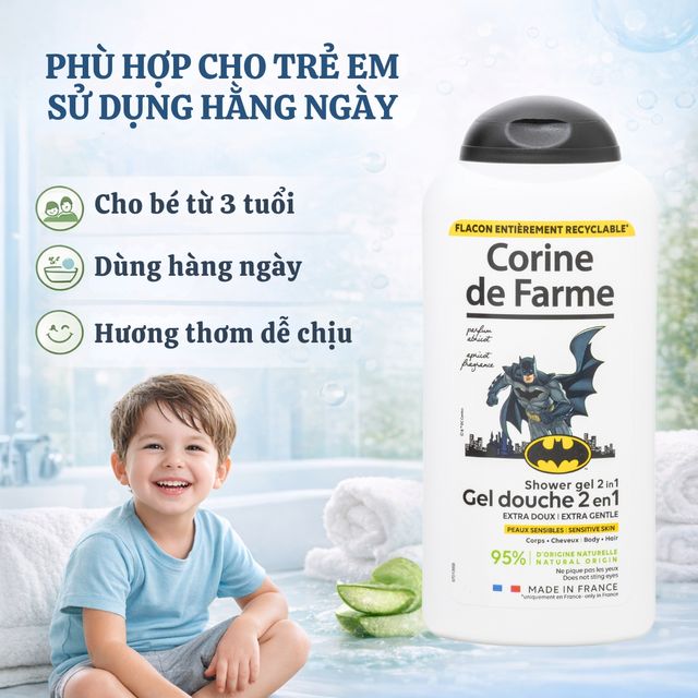Gel tắm gội cho b&eacute; Corine de Farme Kids Batman