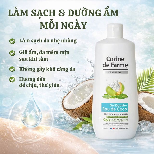 Gel Tắm Corine de Farme Nước Dừa