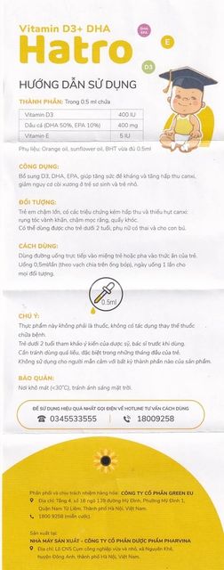 Dung dịch Vitamin D3+ DHA Hatro