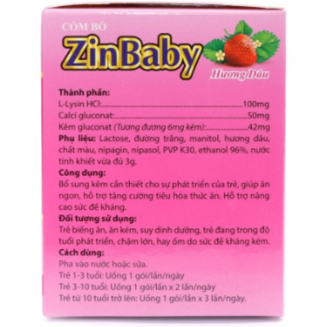 Cốm bổ ZinBaby hương d&acirc;u - hộp 25 g&oacute;i