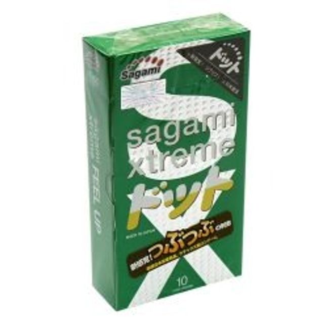 (Sales)Bao Cao Su Sagami Xtreme Green Gân Gai Hộp 10 Chiếc Chính hãng
