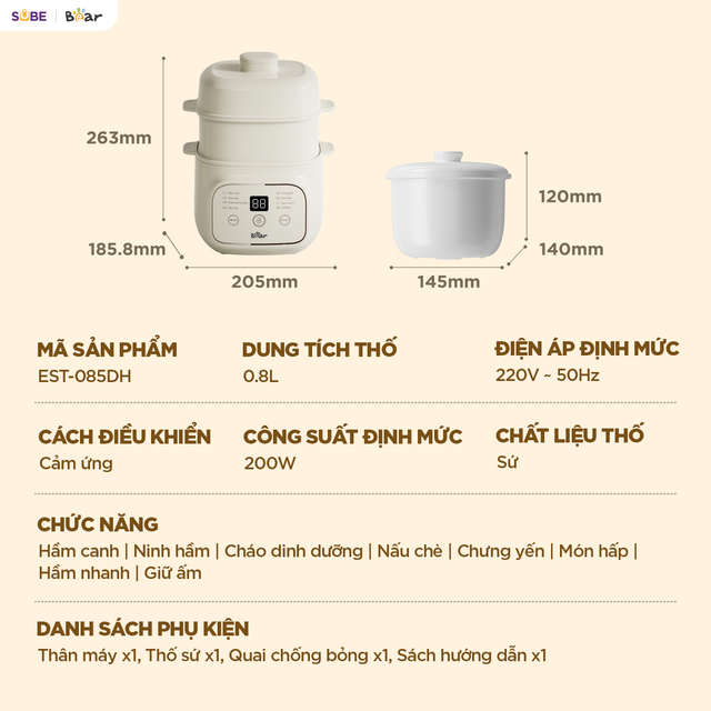 Nồi nấu chậm Bear EST-085DH