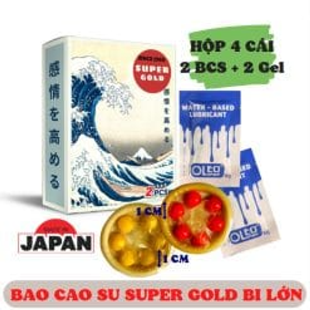 (Sales)Bao Cao Su Bi Lớn Super Gold Nhật Bản Chính Hãng Hộp 4 Cái – Hàng Chính Hãng – Tặng 2 Gel Bôi Trơn Oleo 8g Chính  - hình ảnh thực tế