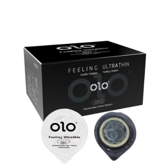 (Fullbox) Bao Cao Su 0.01 OLO Đen Hương Vani, Siêu Mỏng, Nhiều Gel Bôi Trơn Kéo Dài Thời Gian – Hộp 10 chiếc Chính hãng