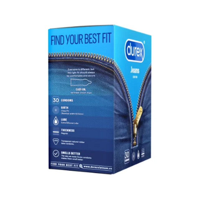 (Cao cấp) Bao Cao Su Durex Jeans Hộp 30 Cái Chính hãng
