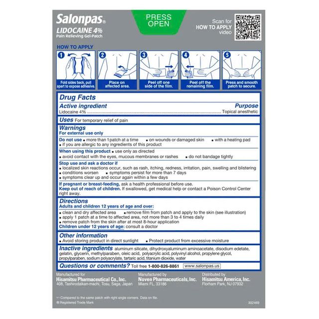 Miếng D&aacute;n Giảm Đau Salonpas LIDOCAINE 4%
