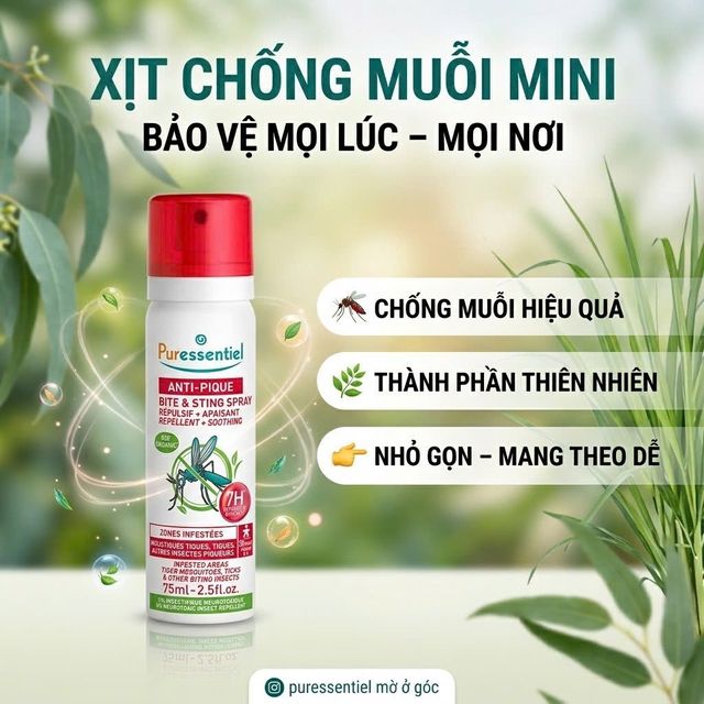 Xịt Đuổi Muỗi Puressentiel Anti-Sting Repellent Soothing Spray 7H 75ml
