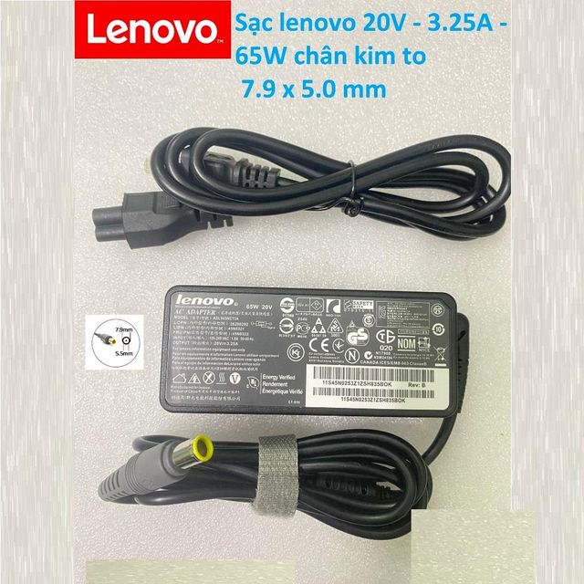 Sạc Laptop Lenovo 20V - 3.25A - 65W Ch&acirc;n kim to