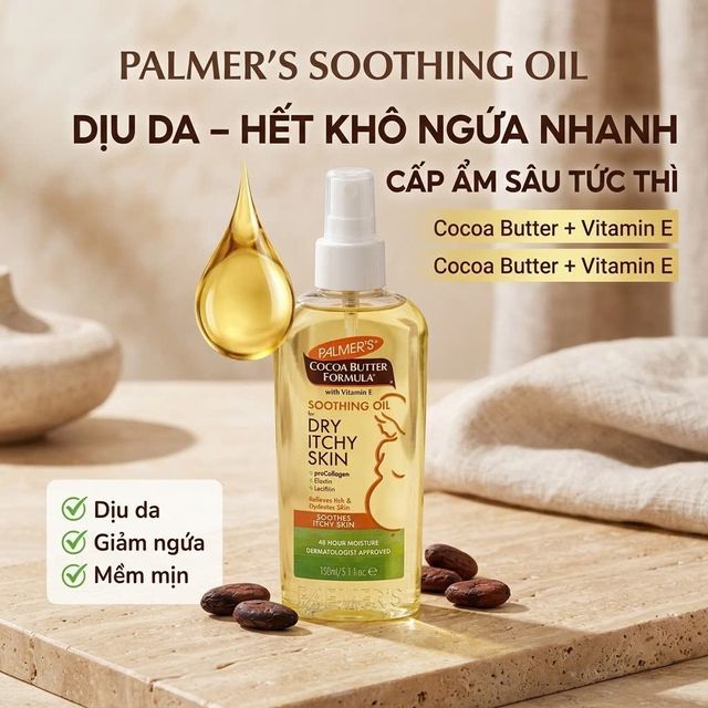 Dầu dưỡng da Palmer's Cocoa Butter Formula Soothing Oil cho da kh&ocirc; ngứa 150ml