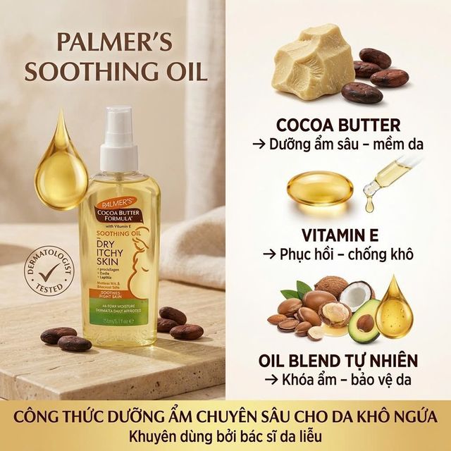 Dầu dưỡng da Palmer's Cocoa Butter Formula Soothing Oil cho da kh&ocirc; ngứa 150ml