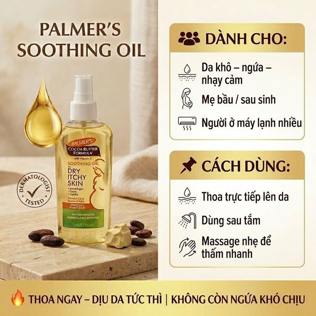 Dầu dưỡng da Palmer's Cocoa Butter Formula Soothing Oil cho da kh&ocirc; ngứa 150ml