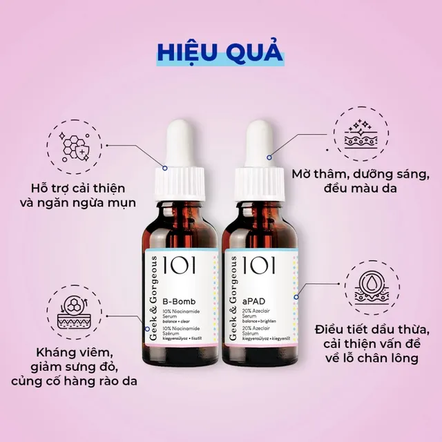 Bộ Đ&ocirc;i Tinh Chất Hỗ Trợ Giảm Mụn Mờ Th&acirc;m, Dưỡng Da S&aacute;ng Khỏe Geek & Gorgeous B-Bomb