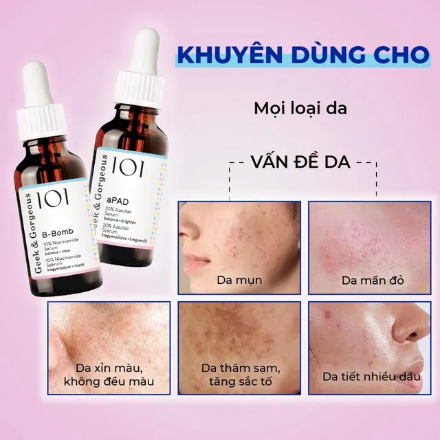 Bộ Đ&ocirc;i Tinh Chất Hỗ Trợ Giảm Mụn Mờ Th&acirc;m, Dưỡng Da S&aacute;ng Khỏe Geek & Gorgeous B-Bomb