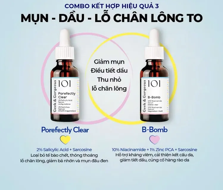 Bộ Đ&ocirc;i Kiềm Dầu Thu Nhỏ Lỗ Ch&acirc;n L&ocirc;ng BHA 2% v&agrave; Niacinamide 10%  Geek & Gorgeous
