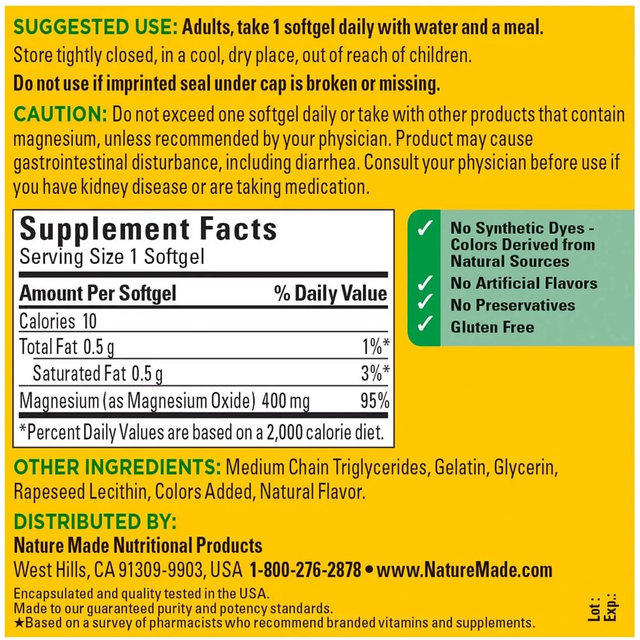 Vi&ecirc;n uống Magnesium Extra Strength Nature Made 180 vi&ecirc;n