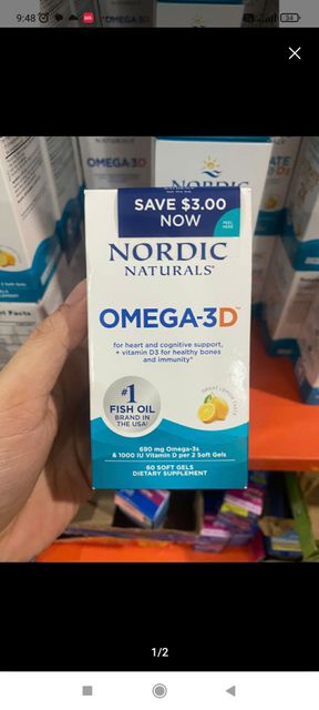 Vi&ecirc;n dầu c&aacute; hương chanh Nordic Naturals Ultimate Omega 3 - hộp 60 vi&ecirc;n