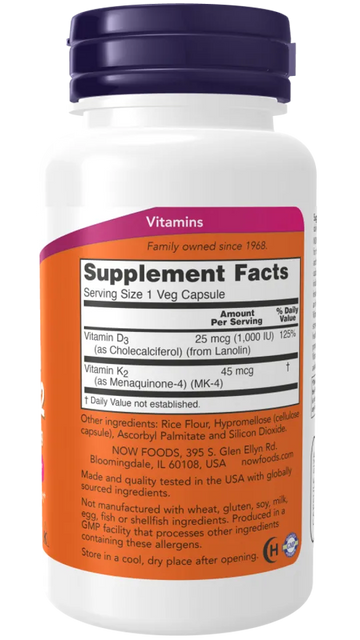 Vitamin D3 v&agrave; K2 Now Foods