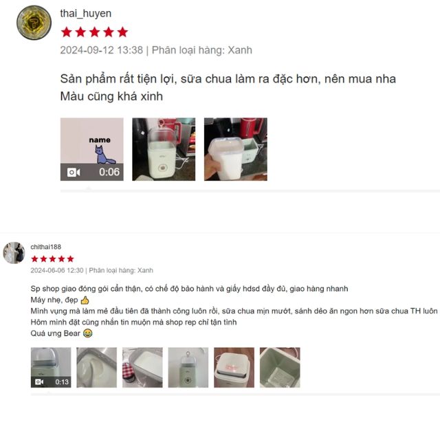 Kh&aacute;ch h&agrave;ng đ&aacute;nh gi&aacute; sau khi sử dụng m&aacute;y l&agrave;m sữa chua Bear SB-SC12C