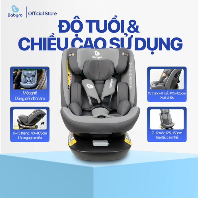 Ghế &ocirc; t&ocirc; cho b&eacute; BABYRO i-Spinsafe