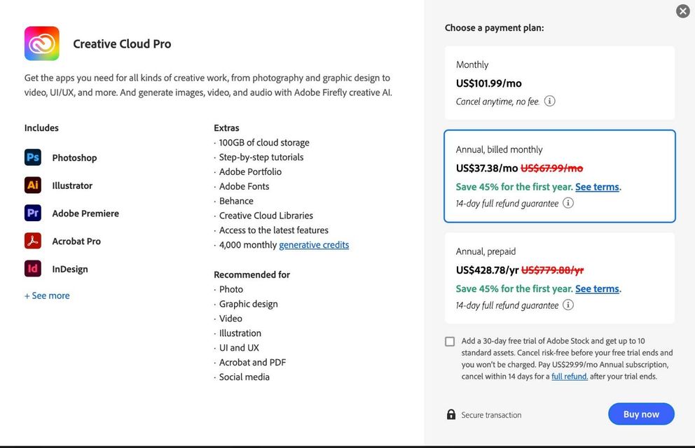 bảng gi&aacute; adobe mới nhất 2026