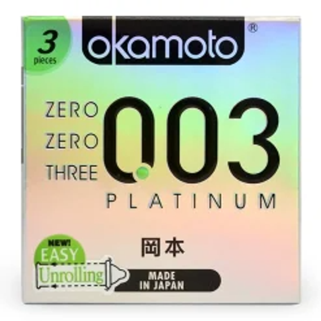 (Nhập khẩu) Bao Cao Su Okamoto 0.03 Platinum Trong Suốt Mềm Mại Hộp 3 - hình ảnh thực tế