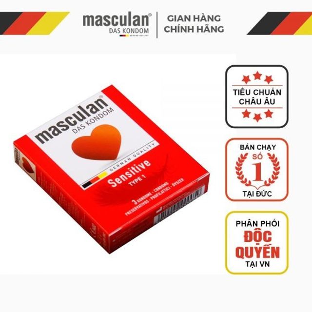 Sản phẩm Masculan Sensitive 3 cái 1 hộp chính
