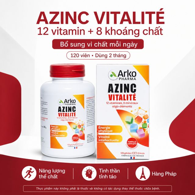 Azinc Vitalit&eacute; Arko Pharma 120 vi&ecirc;n bổ sung 12 vitamin 8 kho&aacute;ng chất