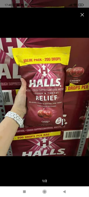 Kẹo Halls th&ocirc;ng cổ, m&aacute;t họng Halls Relief Cherry 200 vi&ecirc;n