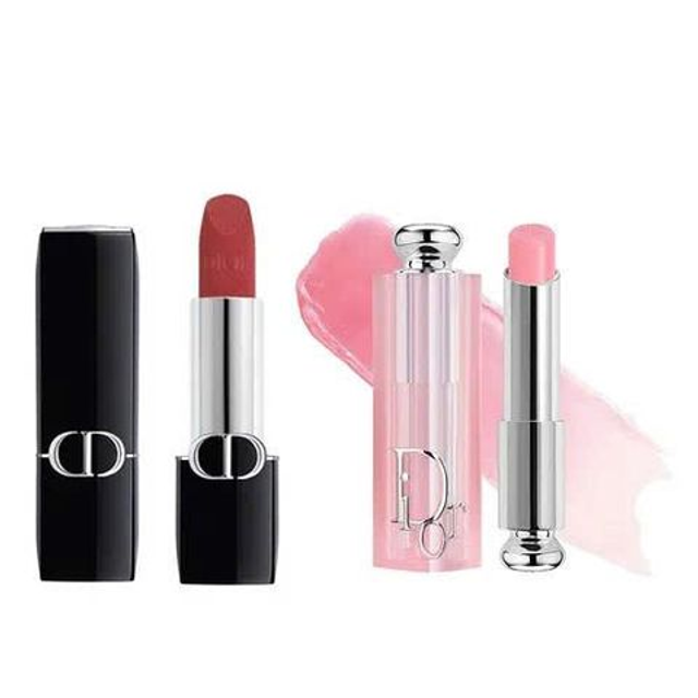 Set Son Dior Rouge Dior Couture Velvet Finish 720 Đỏ Hồng Đất + Addict Lip Glow Balm 001 Hồng Nhạt
