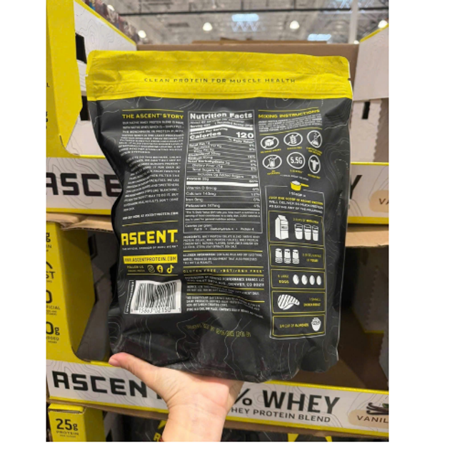 Hỗn hợp Protein Whey nguy&ecirc;n chất Ascent 100% Whey, Vanilla - Dinh dưỡng cơ bắp