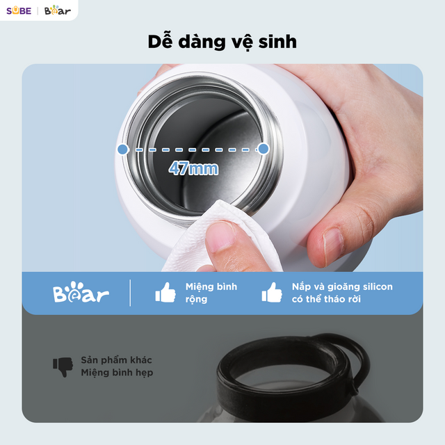 B&igrave;nh đun v&agrave; h&acirc;m nước pha sữa di động mini 0.5L Bear BKL-055EJ