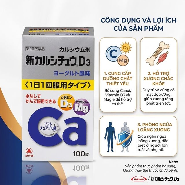 Vi&ecirc;n uống Canxi D3+Mg Takeda Nhật Bản